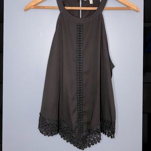 Monteau Tank Top • Medium • Black Halter Top • Lace Design